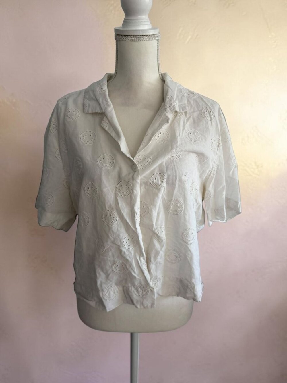 SAINT GERALDI White Smiley Face Button Down Shirt Sz L